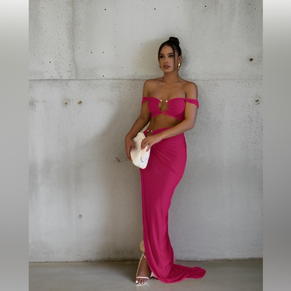 Two Piece,Metallic Bandeau,High Slit,Polished Metal Ring 95%Polyester 5%Elastane - Picture 5 of 5